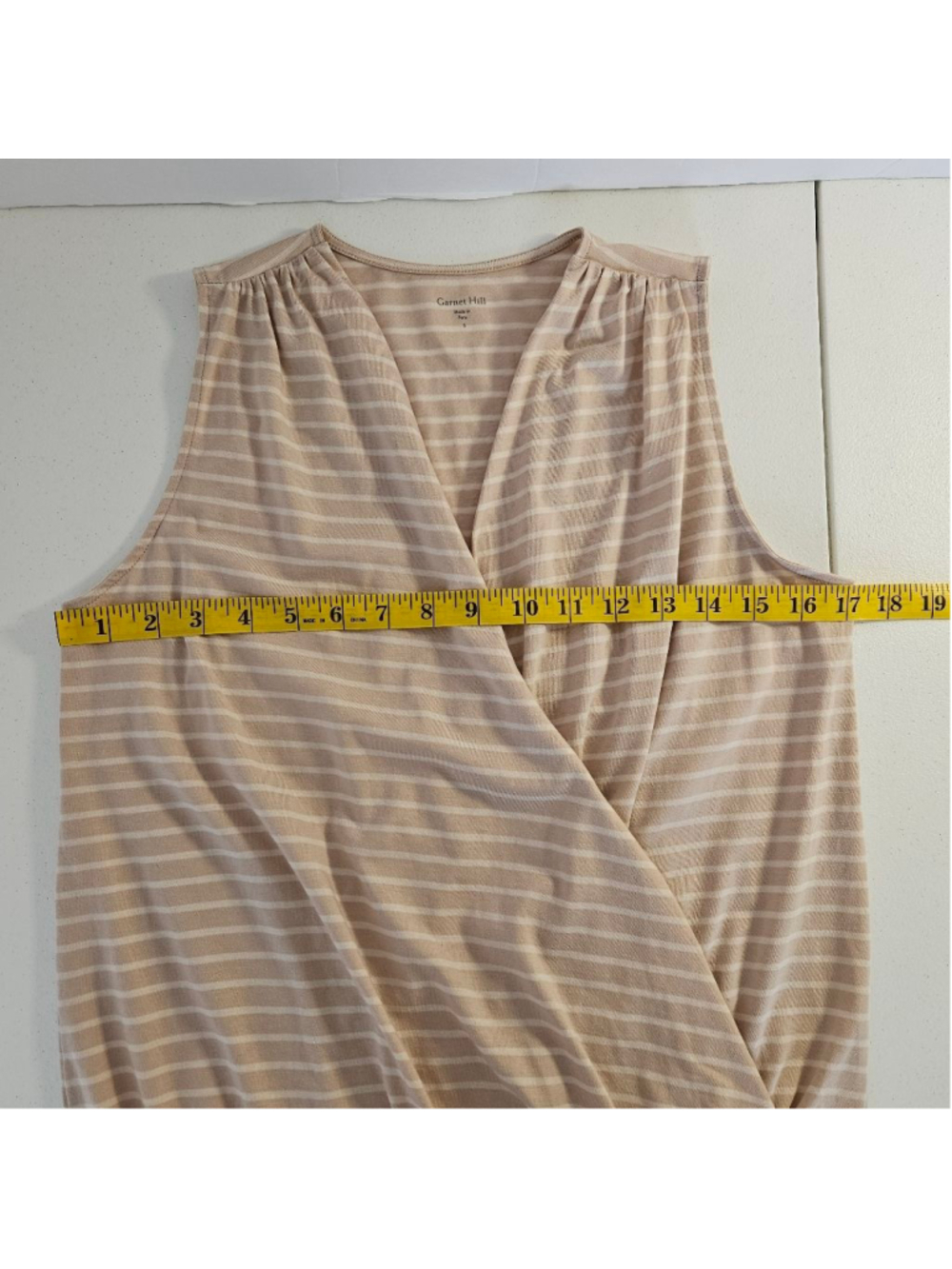 Garnet Hill Banded Surplice Knit Tank Top S Tan White Striped Wrap Blouson - Picture 9 of 10